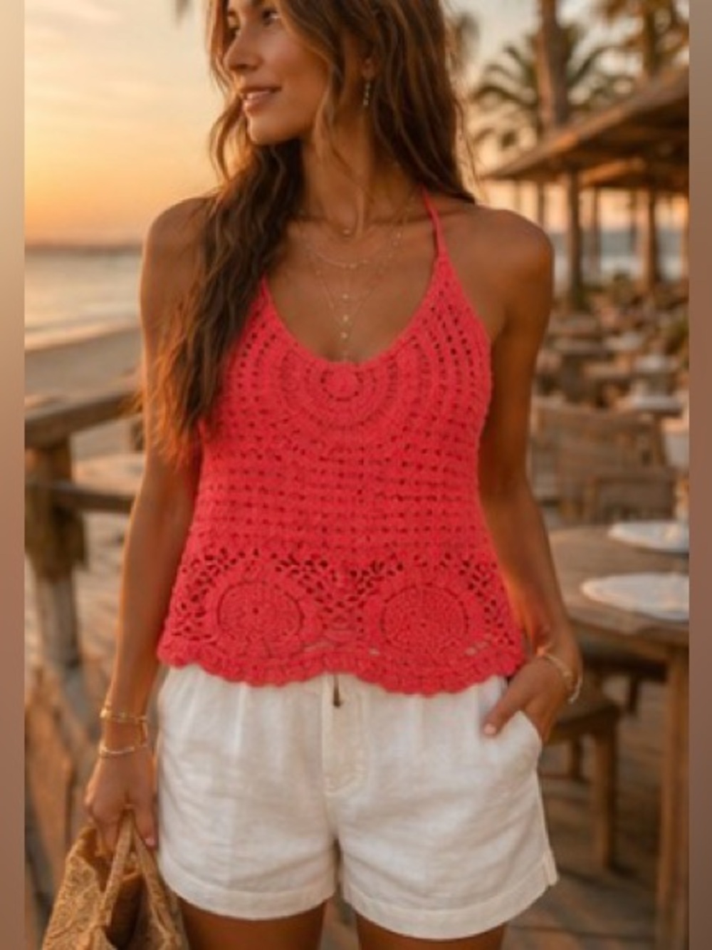 Surf Gypsy Crochet Tank Top Boho Coastal Beach Resort CoverUp Festival Knit NWT